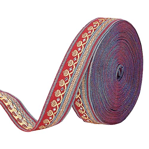 FINGERINSPIRE 11.4 m X 2 cm Besticktes Webband Dunkelrotes Polyester Jacquardband Zum Nähen Jacquardbesatz Vintage Jacquardbandbesatz DIY Bastelbedarf Kleidungsdekoration von FINGERINSPIRE