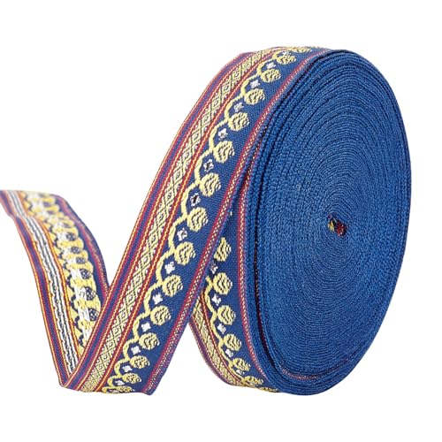 FINGERINSPIRE 11.4 m X 2 cm Besticktes Webband Marineblaues Polyester Jacquardband Nähen Jacquardbesatz Vintage Jacquardbandbesatz DIY Bastelbedarf Kleidungsdekoration von FINGERINSPIRE