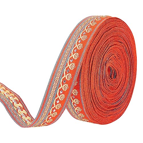 FINGERINSPIRE 11.4 m X 2 cm Besticktes Webband Orange Rotes Polyester Jacquardband Nähen Jacquardbesatz Vintage Jacquardbandbesatz DIY Bastelbedarf Kleidungsdekoration von FINGERINSPIRE