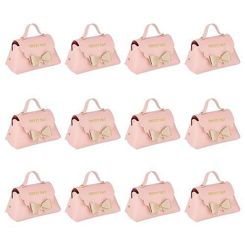 FINGERINSPIRE 12 Packung Leder Schleifen Geschenkboxen Mit Griff 13x7x8 cm Rosa PU Leder Mini Handtasche Süßigkeiten Geschenkbox Süßigkeitenboxen Für Hochzeit Geburtstag Dusche Valentinstag von FINGERINSPIRE