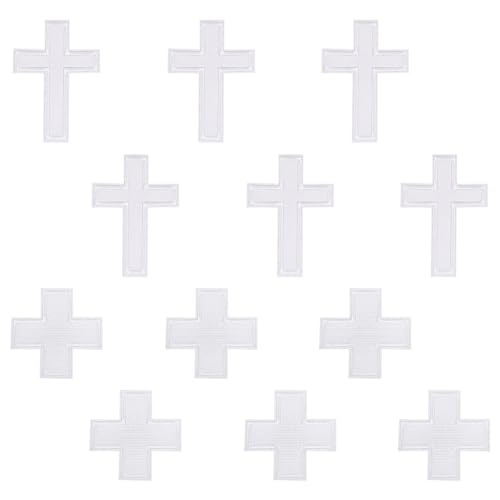FINGERINSPIRE 12 Stück Kreuz Patches 2 Stile Weiß/Rauchfarben Kreuz Applikation Polyester Stickerei Patches Zum Aufnähen Kreuzförmige Applikationen Näh Und Basteldekoration Für DIY Kleidungsdekor von FINGERINSPIRE