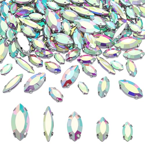 FINGERINSPIRE 120 Stück Pferdeauge Zum Aufnähen von Strasssteinen 5 Größen Glas Strasssteine Mit Platin Messing Fassungen Kristall ab Farbe Strass Anhänger Für Brautkleider Kostüme Basteln von FINGERINSPIRE