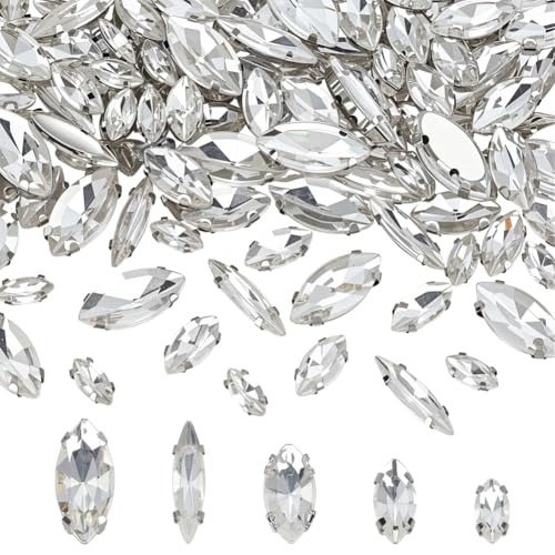 FINGERINSPIRE 120 Stück Pferdeauge Zum Aufnähen von Strasssteinen 5 Größen Glas Strasssteine Mit Platin Messing Fassungen Kristallfarbene Strass Anhänger Für Brautkleider Kostüme Basteln von FINGERINSPIRE