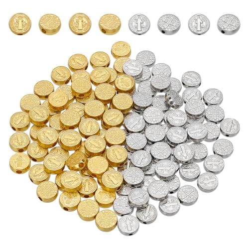 FINGERINSPIRE 120 Stück flache runde tibetische Perlen aus Legierung, doppelseitig, Kreuz-Abstandshalter, 0,9 x 0,35 cm, Antikgold und Platinlegierung für Schmuckherstellung FINGERINSPIRE 120 Stück flache runde tibetische Perlen aus Legierung, doppelseitig, Kreuz-Abstandshalter, 0,9 x 0,35 cm, Antikgold und Platinlegierung für Schmuckherstellung von FINGERINSPIRE