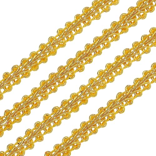 FINGERINSPIRE 13,7m 8mm Metallic Spitzenborte Blumenmuster Goldfarbenes Tausendfüßler-Spitzenband verzierte Gimpenborte für Hochzeit Braut Kostüm oder Schmuck Kunsthandwerk und Nähen von FINGERINSPIRE