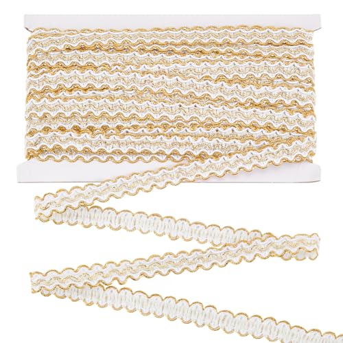 FINGERINSPIRE 13 Yards Gimpe Borte mit Goldrand, gewebt, 1,27 cm, weiß-metallisch, S-Wellen, Nähen, Polyester, Handarbeit für Vorhänge, Schonbezüge, DIY, Kostümzubehör, 13 Meter lang, Weiß, 1,27 cm FINGERINSPIRE 13 Yards Gimpe Borte mit Goldrand, gewebt, 1,27 cm, weiß-metallisch, S-Wellen, Nähen, Polyester, Handarbeit für Vorhänge, Schonbezüge, DIY, Kostümzubehör, 13 Meter lang, Weiß, 1,27 cm von FINGERINSPIRE
