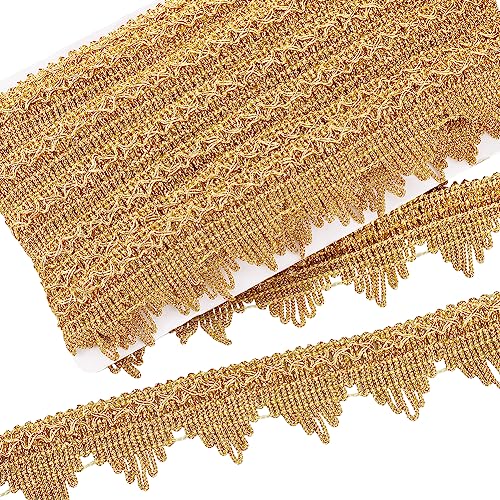 FINGERINSPIRE 13 m Gold Metallic Spitzenbesatz 40 mm Breit Verzierte Fransen Gimpenbesatz Wellenbesatz Spitze Spitzenbandbesatz Für DIY Nähen Hochzeit Braut Kostüm Schmuck Basteln von FINGERINSPIRE