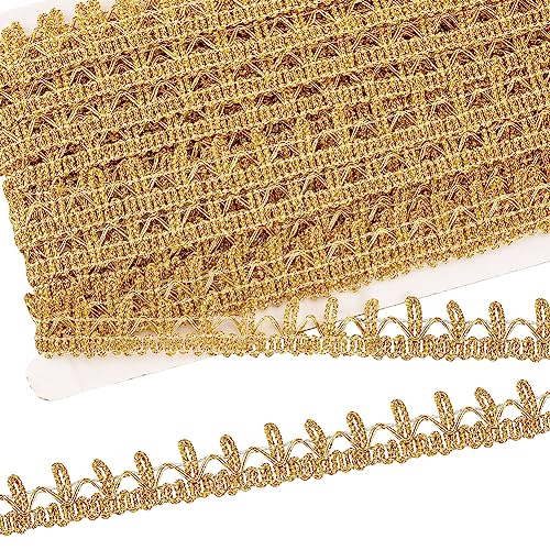 FINGERINSPIRE 13.7 m Metallischer Zopfbesatz 22 mm Breit Goldenes Filigranes Gewelltes Spitzenband Blumenmuster Verzierung Spitzenbesatz DIY Handwerk Nähband Für Festival Partys von FINGERINSPIRE