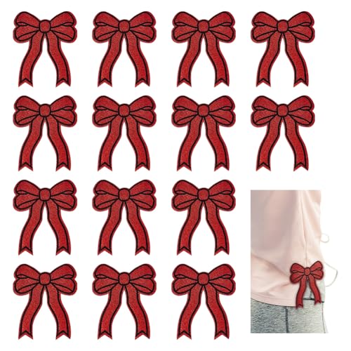 FINGERINSPIRE 14 Stück Sweatshirt-Seitenschleifen-Patches zum Aufbügeln oder Aufnähen, rote Schleife, bestickte Applikation, Polyester, Hotmelt-Fliege, Applikation, dekorative Schleife, Verzierung für von FINGERINSPIRE
