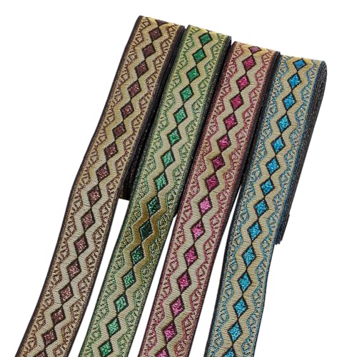 FINGERINSPIRE 14 m 4 Farben Jacquardband Borte Vintage Bestickte Polyesterbänder Mit Wellen Und Rautenmuster 20 mm Breites Geometrisch Gewebtes Band Nähband Für DIY Craft Home Decor von FINGERINSPIRE