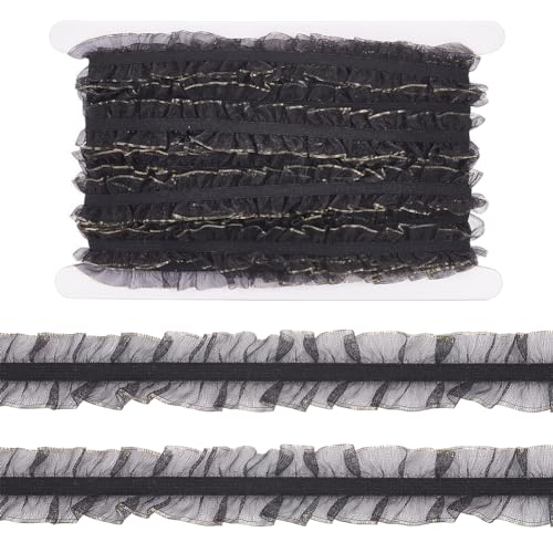FINGERINSPIRE 14 m Elastisches Doppelt Gerüschtes Spitzenband 25 mm Schwarz Dehnbarer Gerüschter Besatz Goldbesetzte Plissierte Organza Spitze Zum Nähen Basteln Für Kleidungsstücke Kleider Dekor FINGERINSPIRE 14 m Elastisches Doppelt Gerüschtes Spitzenband 25 mm Schwarz Dehnbarer Gerüschter Besatz Goldbesetzte Plissierte Organza Spitze Zum Nähen Basteln Für Kleidungsstücke Kleider Dekor von FINGERINSPIRE