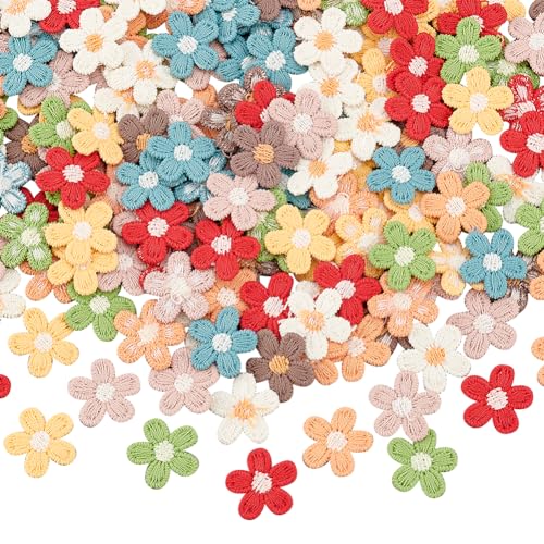 FINGERINSPIRE 144 Stück 8 Farben Gestrickte Blumen Aufnäher 15 mm Gehäkelte Applikationen Baumwolle Strick Kostüm Zubehör Zum Basteln Kleidung Kleid von FINGERINSPIRE