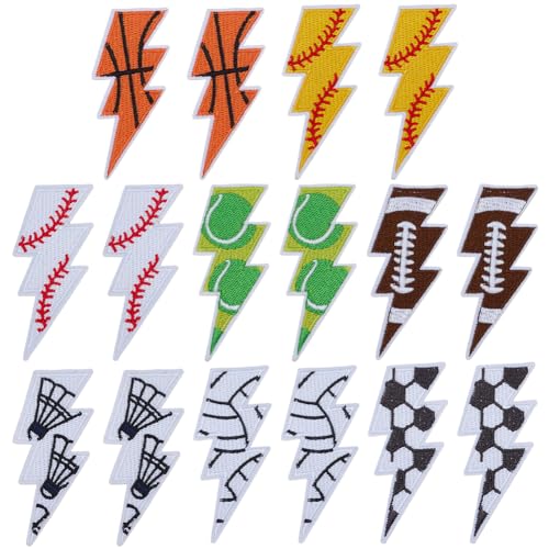 FINGERINSPIRE 16 Stück Blitzball Aufnäher Zum Aufbügeln 8 Stile Bunte Sportball Tuchapplikation 78x34mm Polyester Fußball Bestickte Nähflicken Fußball Reparatur Dekor Patch von FINGERINSPIRE