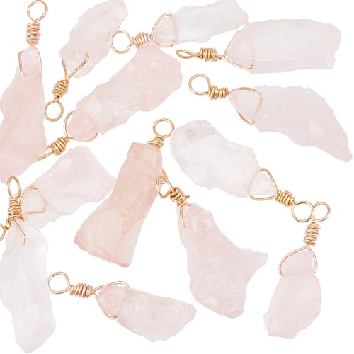FINGERINSPIRE 16 Stück Ca. 28 mm Großer Natürlicher Rosenquarz Anhänger Lose Unregelmäßige Rosa Quarz Charms Mit Echtem 18 Karat Golddraht Umwickelte Nuggets Heilender Kristallstein Anhänger von FINGERINSPIRE