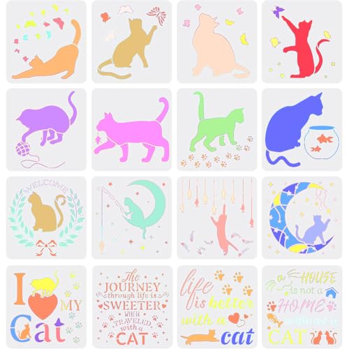 FINGERINSPIRE 16 Stück Katzenschablonen 20x20cm Katze Mond Schmetterling Malschablone Fisch Garn Pfotenabdruck Buchstaben Zeichnen Schablonen zum Malen auf Holz, Boden, Wand und Fliesen FINGERINSPIRE 16 Stück Katzenschablonen 20x20cm Katze Mond Schmetterling Malschablone Fisch Garn Pfotenabdruck Buchstaben Zeichnen Schablonen zum Malen auf Holz, Boden, Wand und Fliesen von FINGERINSPIRE