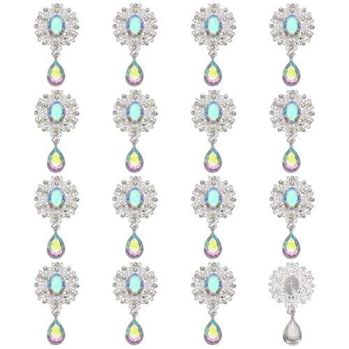 FINGERINSPIRE 16 Stück Legierung Strass Brosche Knöpfe Rhombischer Anhänger 48x25.5mm Ovaler Kristall ab Facettierter Tropfen Charm Anhänger Für DIY Ornamente Kleidung Dekorationszubehör von FINGERINSPIRE