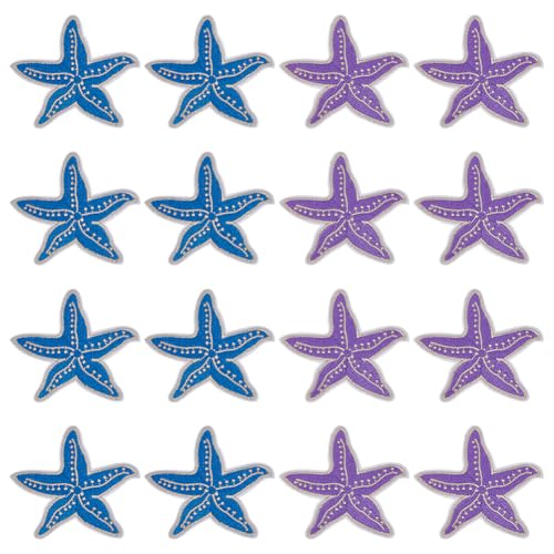FINGERINSPIRE 16 Stück Seestern Stickerei Aufnäher 73.5x77mm Pentagramm Zum Aufbügeln Auf Stoff Applikation Pflaumen Und Stahlblau Seestern Nähflicken Kleidungsreparatur Dekor Flicken Für Rucksack von FINGERINSPIRE