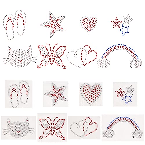 FINGERINSPIRE 16pcs 8 Styles Strass Hot Drilling Pattern DIY Transfers Patches Hotfix Motiv Transfer Applique Eisen auf Abziehbilder für Handwerk, T-Shirts, Taschen von FINGERINSPIRE