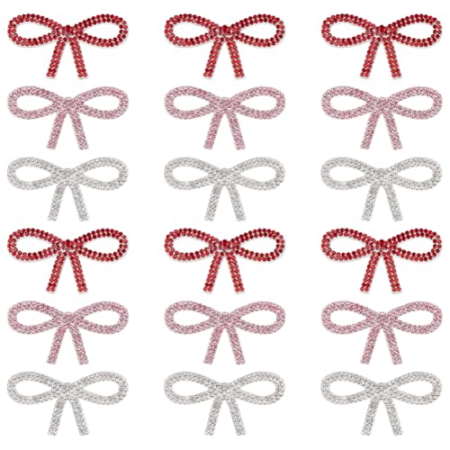 FINGERINSPIRE 18 Stück Strass Flicken Mit Schleife 3 Farben Schleifenknoten Zum Aufbügeln Applikation Hotfix Strassbesatz Flicken Mit Schleife Reparaturflicken Für Kleidung Für Rucksack Hose Hut Jean von FINGERINSPIRE