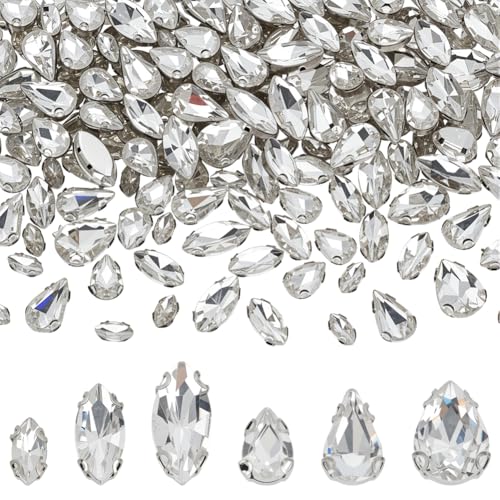 FINGERINSPIRE 180 Stück Pferdeauge Und Tropfen Strasssteine Zum Aufnähen Klarer Flacher Kristall Strass Mit Zinkenfassungen Aus Platinfarbenem Messing Mit Löchern Für Kleidung Kleider Taschen Schuhe von FINGERINSPIRE