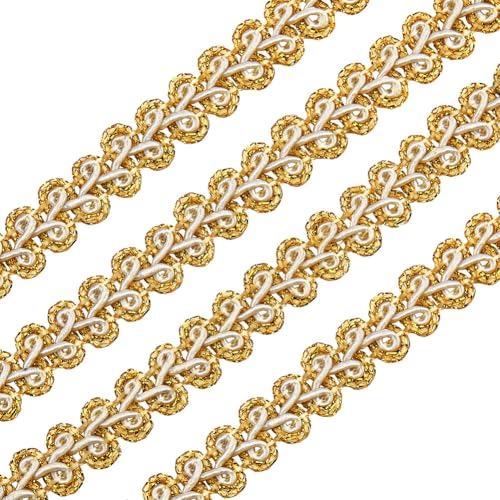 FINGERINSPIRE 18m 12mm Metallgeflecht Spitzenband Handgemachte Goldrute Tausendfüßler Spitzenborte Handwerk Weiße Futter Dekorative Geflecht Borte mit Karte für Vorhang Schonbezug von FINGERINSPIRE