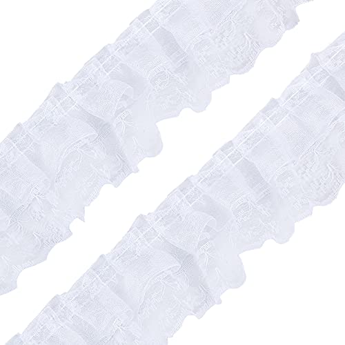 FINGERINSPIRE 18m 2-lagig weißes Plissee Organza Spitzenband Gerafftes Mesh Chiffon Stoff Spitze Applikation Tüll Besatz für Handwerk Nähen Kleid DIY Handgemachte Dekoration von FINGERINSPIRE