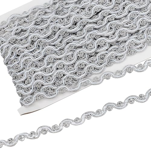 FINGERINSPIRE 19.5 m Silbernes Spitzenband Aus Metallischem Polyester Mit S Wellenmuster 10mm Breit Glitzerndes Silbernes Metallisches Gimp Zopfband Für Kostümkleidung Nähzubehör Heimdekoration FINGERINSPIRE 19.5 m Silbernes Spitzenband Aus Metallischem Polyester Mit S Wellenmuster 10mm Breit Glitzerndes Silbernes Metallisches Gimp Zopfband Für Kostümkleidung Nähzubehör Heimdekoration von FINGERINSPIRE