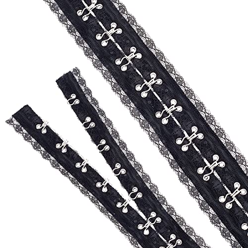 FINGERINSPIRE 2,8m 5,6cm Baumwollband mit Haken und Ösen 3 cm Abstand schwarzes mit Spitze überzogenes Band mit Haken und Ösen Schwarze Spitzenbänder für DIY-Kleidungsaccessoires von FINGERINSPIRE
