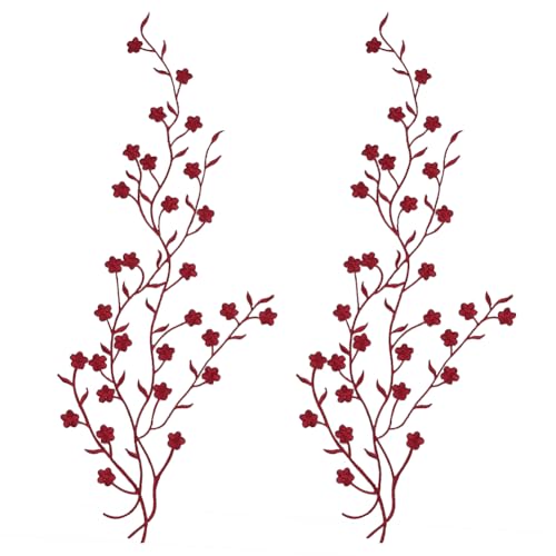 FINGERINSPIRE 2 Stück Pflaumenblüten Applikationen Zum Aufbügeln/Aufnähen Rote Blumen Applikationen Blumenranken Patches Mit Selbstklebenden Bestickten Blumen Applikationen Für Kleidungsdekoration von FINGERINSPIRE