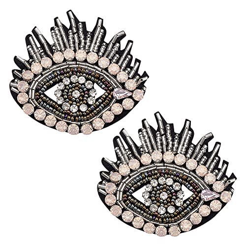 FINGERINSPIRE 2 Stück Strass Patch Mit Bösen Augen Perlenaufnäher 75x66 mm Exquisite Schwarze Stickerei Mit Tränenreichen Augen Zum Aufnähen Bling Pink Strass Applikation Für DIY Kleidung Hüte Tasche von FINGERINSPIRE