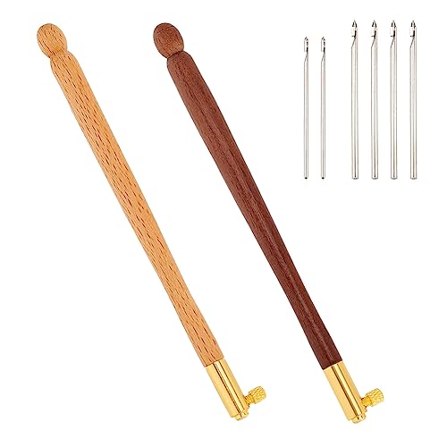 FINGERINSPIRE 2 Stück Tambour Haken Mit 6 Stahlnadeln Griff Aus Buchenholz Stickerei Häkelnadel Stickerei Perlen Tambour Haken Französisches Häkeln Pailletten Häkelwerkzeug Set Für Stricken Sticken von FINGERINSPIRE