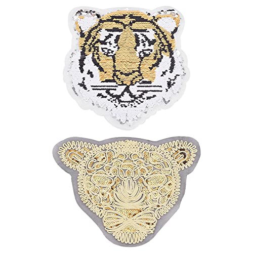 FINGERINSPIRE 2 Stück Tiger Motiv Perlen Applikation Leopard Aufnäher Cooler Tierkopf Wendbare Pailletten Applikationen Stoff Patches DIY Handwerk Applikationen Für Kleidung Mantel Jacke T-Shirt von FINGERINSPIRE