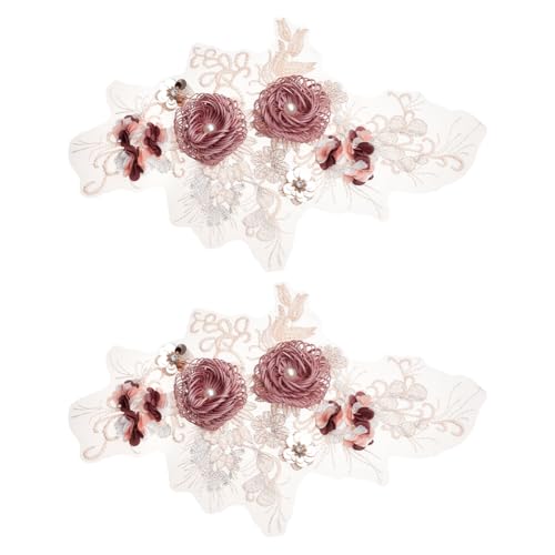 FINGERINSPIRE 2 Stück Ziegelrot 3D bestickte Perlen Perlen Blume Stoff Spitze Applikation 35,6 x 22,9 x 2,3 cm handgefertigte Nähapplikation Patch für DIY Kleidung Hochzeit Dressing Dekoration von FINGERINSPIRE