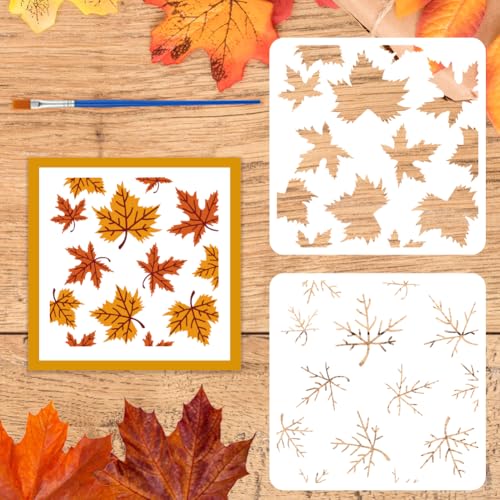 FINGERINSPIRE 2 Stück geschichtete Ahornblätter-Schablonen mit Pinsel, 15 x 15 cm, Blattklingen und Adern, Muster-Zeichenschablone, Herbst-Themen-Vorlage zum Malen an Wänden, Holzmöbeln FINGERINSPIRE 2 Stück geschichtete Ahornblätter-Schablonen mit Pinsel, 15 x 15 cm, Blattklingen und Adern, Muster-Zeichenschablone, Herbst-Themen-Vorlage zum Malen an Wänden, Holzmöbeln von FINGERINSPIRE