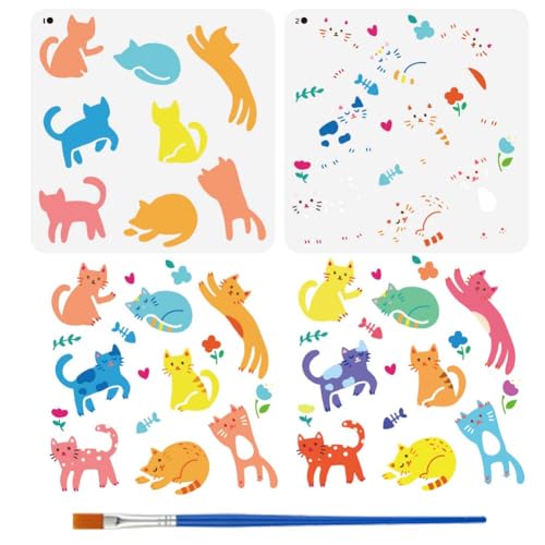 FINGERINSPIRE 2 mehrschichtige Malschablone Mit Katzenmotiv Und 1 Kunststoff Pinseln Wiederverwendbare Mehrschichtige Malschablone Mit Niedlichen Katzenmotiven Und Katzenmuster Zum Malen Auf Holz FINGERINSPIRE 2 mehrschichtige Malschablone Mit Katzenmotiv Und 1 Kunststoff Pinseln Wiederverwendbare Mehrschichtige Malschablone Mit Niedlichen Katzenmotiven Und Katzenmuster Zum Malen Auf Holz von FINGERINSPIRE