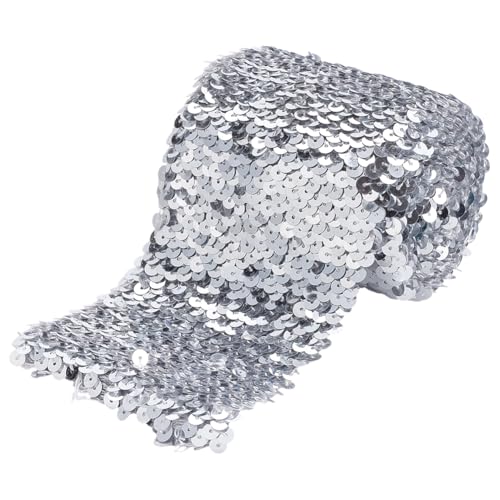 FINGERINSPIRE 2.2 m Paillettenbesatz 10cm Breit Silbernes Elastisches Paillettenband Flache Pailletten Spitzenbesatz Dehnbares Glitzerndes Paillettenband Metallischer Stretchbesatz Für Kleider FINGERINSPIRE 2.2 m Paillettenbesatz 10cm Breit Silbernes Elastisches Paillettenband Flache Pailletten Spitzenbesatz Dehnbares Glitzerndes Paillettenband Metallischer Stretchbesatz Für Kleider von FINGERINSPIRE