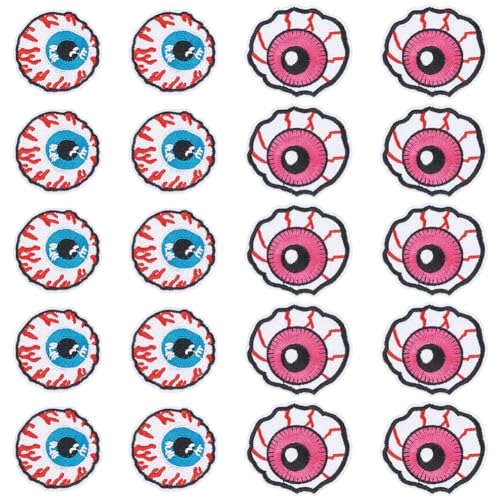 FINGERINSPIRE 20 Stück 2 Arten Augapfel Aufnäher Zum Aufbügeln/Aufnähen Augen Applikations Aufnäher Blutunterlaufene Augäpfel Aufnäher Zum Aufnähen von Augen Gestickte Applikations Aufnäher Für Hüte von FINGERINSPIRE