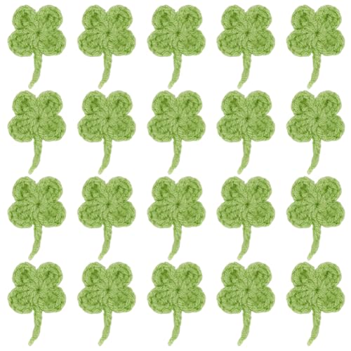 FINGERINSPIRE 20 Stück Gehäkelter Grüner Bestickter Kleeblatt Aufnäher 37x26mm Vierblättriger Kleeblatt Nähaufnäher Grüne Blätter Bestickte Aufnäher Bestickte Applikation Für Kleidung Kunsthandwerk von FINGERINSPIRE
