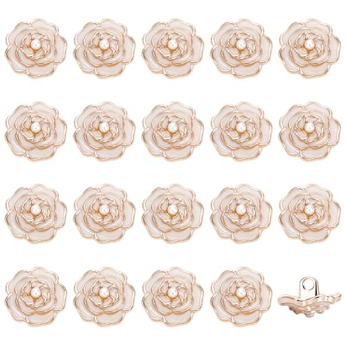 FINGERINSPIRE 20Stück 14mm Metall Rose Blume Knöpfe mit 2,5 mm Loch Zinklegierung weiße Rose florale Form Knöpfe dekorative Retro-Stil Perle Verzierung für DIY Kleidung Taschen Hüte Dekoration von FINGERINSPIRE