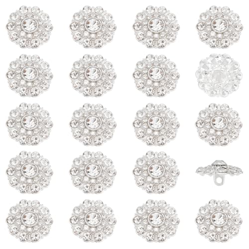 FINGERINSPIRE 20 Stück Strass Knöpfe 18x10 mm Kristall Strass Knöpfe Mit 2 mm Loch Silberlegierungs Schaftknöpfe Für Bekleidungszubehör Blumenform Knopf Für Kleidung Taschen Hüte Dekoration von FINGERINSPIRE
