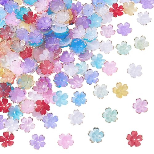 FINGERINSPIRE 200 Stück 1.2mm Loch Bunte Kirschblütenperlen Bunte Acrylperlen Mit 5 Blütenblättern Perlenkappen Mini Abstandshalter Blumenperle Halloween Weihnachtsanhänger Für Armbänder Schmuck von FINGERINSPIRE