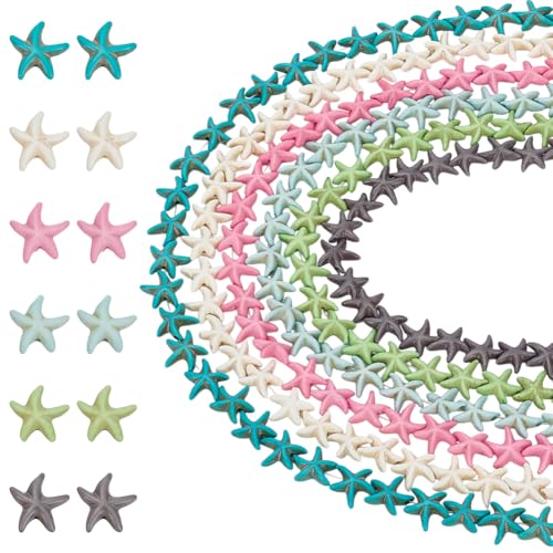 FINGERINSPIRE 216~228 Stück 6 Farben Seestern Edelsteinperlen Synthetische Türkisfarbene Seesterne Charms Edelstein Abstandshalterperlen Für Die Herstellung von DIY Schmuck von FINGERINSPIRE