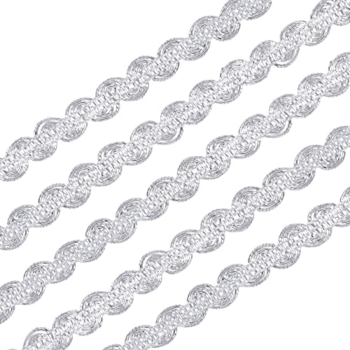 FINGERINSPIRE 22,8m 10mm Metallic Scroll Braid Trim Verschönerung Silbernes Polyesterband mit Wellenmuster für Bekleidungszubehör, Kostüm oder Schmuck, Kunsthandwerk und Nähen von FINGERINSPIRE