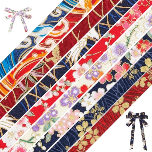 FINGERINSPIRE 22.5 m Japanisches Bedrucktes Band 9 Stile Blumen Baumwollbänder 10 mm Blumen/Wellen/Vogel Dekorband Für Kunsthandwerk Geschenkverpackungen Partydekor Haarschleifen Basteln Und Nähen von FINGERINSPIRE