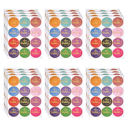 FINGERINSPIRE 24 Bogen Selbstklebende Happy Birthday Aufkleber 288 Stück Buntes Geburtstagsumschlag Siegeletikett Selbstklebendes Dekoratives Geschenk Runde Siegeletiketten Für Geburtstagsparty von FINGERINSPIRE