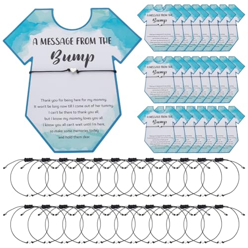 FINGERINSPIRE 24 Sets Babyparty-Geschenke für Gäste, 24 Stück hellhimmelblaue Papierarmband-Display-Karten mit 24 verstellbaren, niedlichen Herzen, geflochtene Polyesterschnur, Armbänder für von FINGERINSPIRE