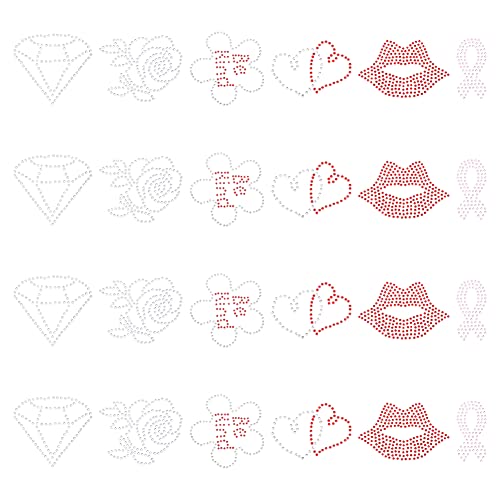 FINGERINSPIRE 24 Stück 6 Stile Strasssteine Zum Aufbügeln Blumen Lippen Herz Diamant Bewusstsein Bandform Glitzernde Abziehbilder Glitzer Hotfix Transfer Patch Für DIY Kostümdekoration 39.5~71 mm von FINGERINSPIRE
