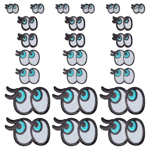 FINGERINSPIRE 24 Stück Augenform Pailletten Stickerei Stoff Zum Aufbügeln/Aufnähen 4 Größe Schwarz Weiß Augenklappen Modisches Dekoratives DIY Patch Zubehör Für Jacken Jeans Kleidung Bastelbedarf von FINGERINSPIRE