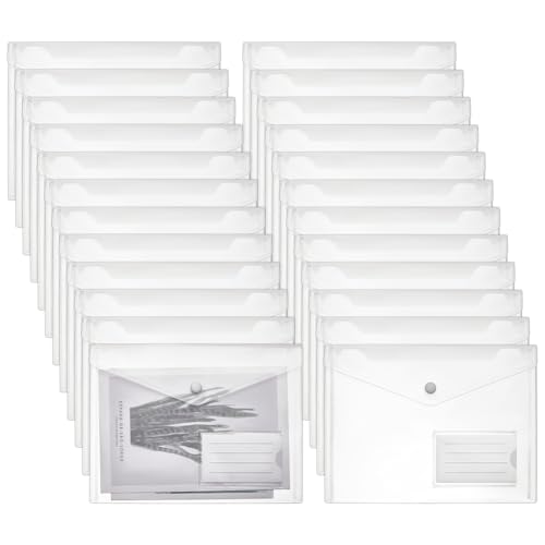 FINGERINSPIRE 24 Stück Durchsichtige A5 Kunststoffumschläge 235x180mm Transparente Dokumentenaufbewahrungstaschen Druckknopf Dateitaschen Für Büro Organisation Wasserdichte A5 Kunststoffumschläge von FINGERINSPIRE