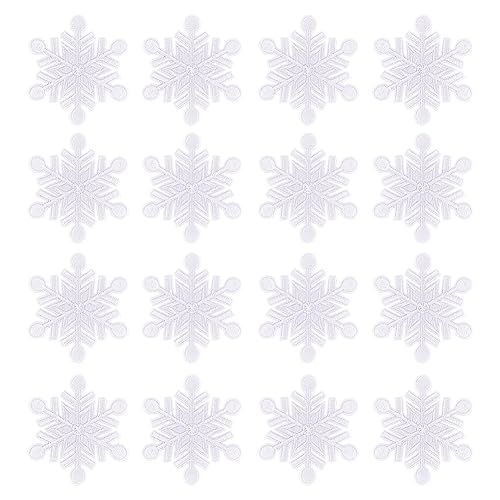 FINGERINSPIRE 24 Stück Schneeflocken Flicken Aus Heißem Zement Zum Aufbügeln Weiße Schneeflocken Applikationen Zum Aufnähen Stoffabzeichen Für DIY Dekoration Jacken Taschen Weihnachtskostüm Zubehör von FINGERINSPIRE